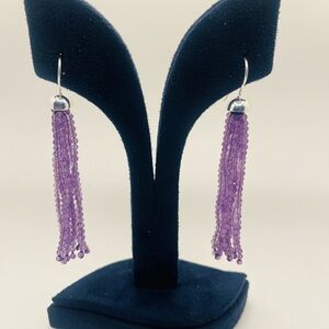 Elegant Purple Beaded Tassel Earrings in 925 sterling silver